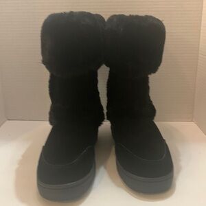 NWOT Style & Co Black Faux Suede Fur-Trimmed Mid Calf Boots - Size 6